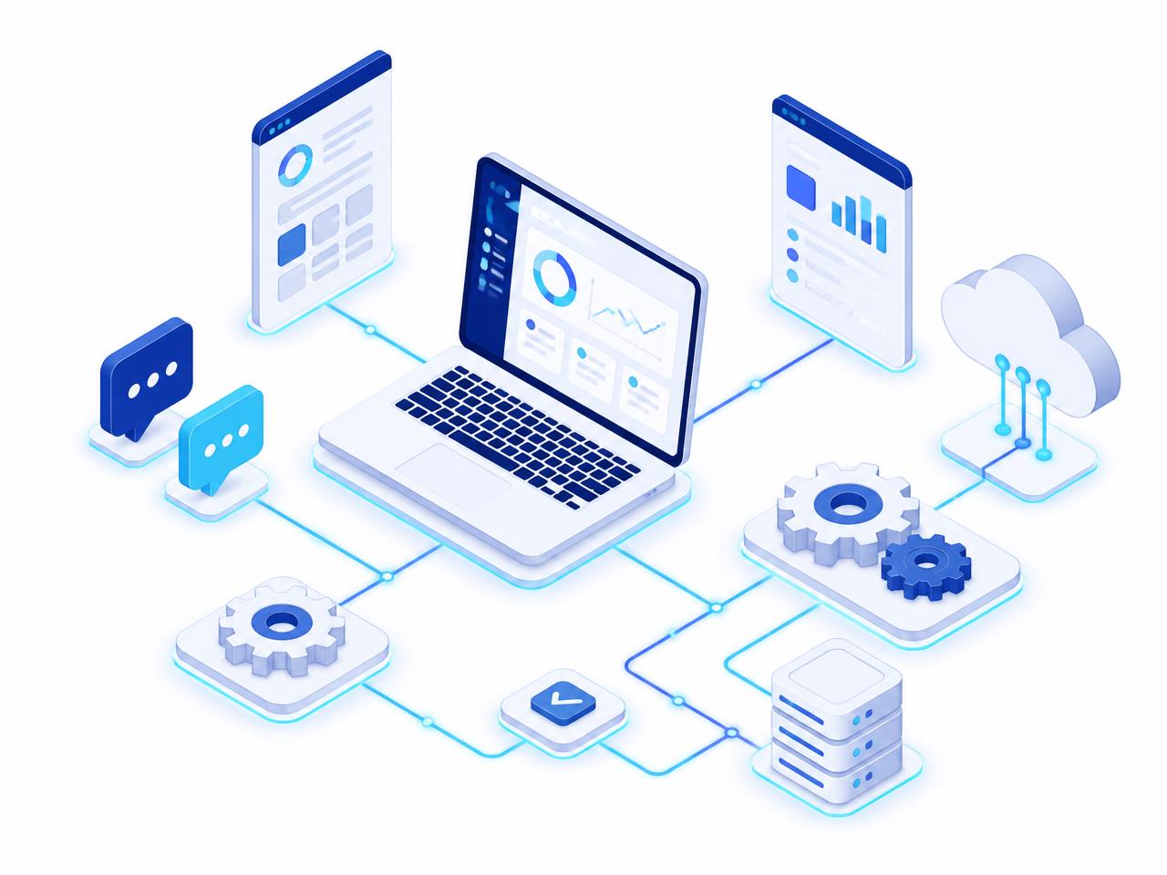 Ilustración de dashboards, automatización y computación en la nube